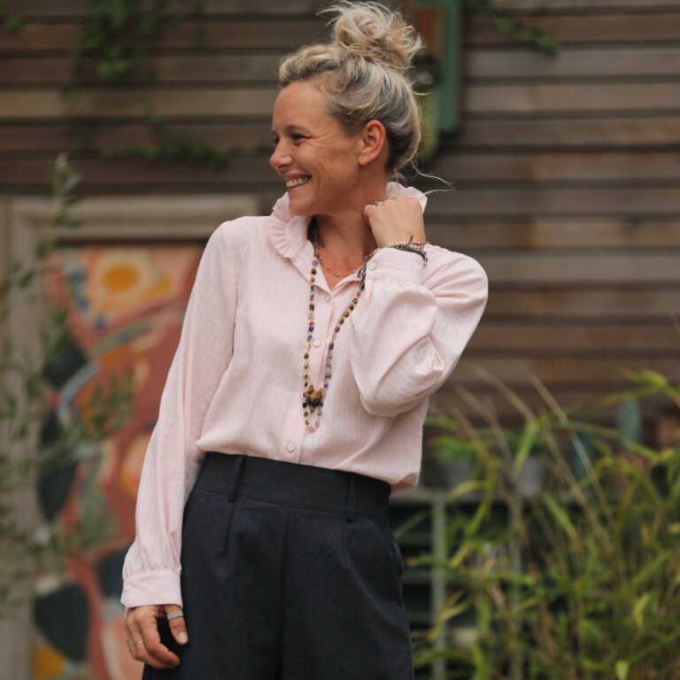 Quintessence - Blouse Marthe -  Dobby de coton tressé rose poudré