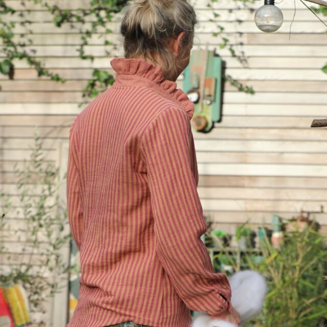 Quintessence - Blouse Marthe - double gaze de coton rayée rose/orange