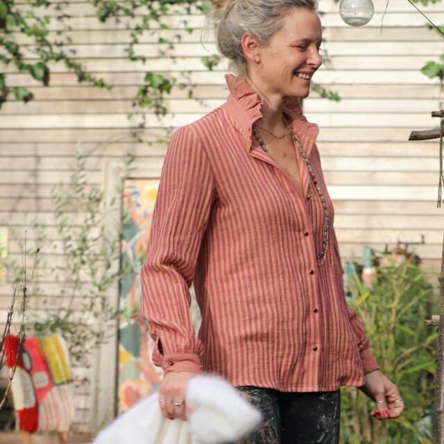 Quintessence - Blouse Marthe - double gaze de coton rayée rose/orange