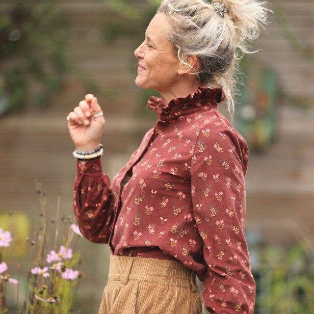 Quintessence - Blouse Marthe - velours milleraies fleuri automal