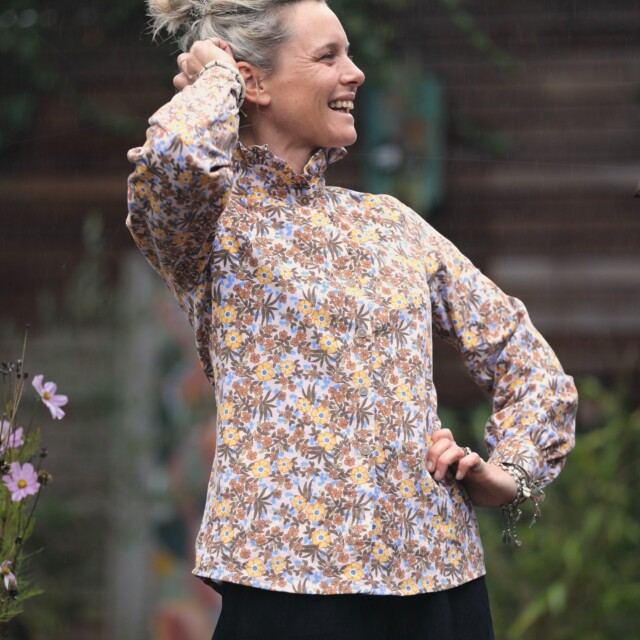 Quintessence - Blouse Marthe - velours milleraies fleuri champêtre