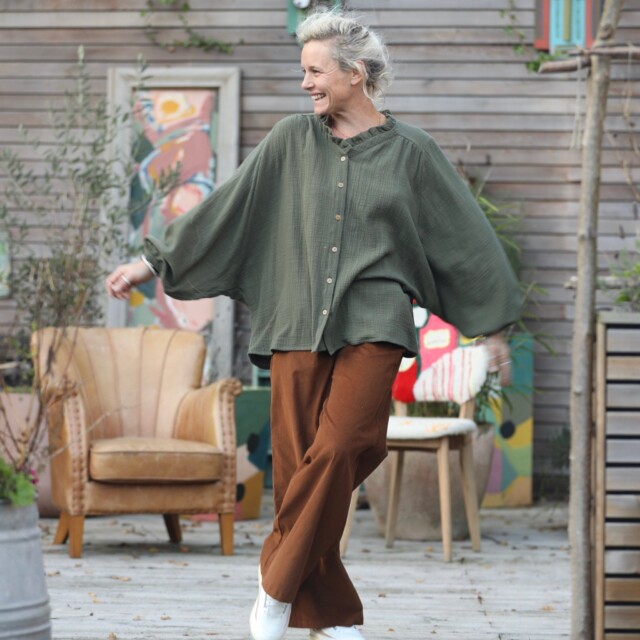 Quintessence - Blouse Miléna - armuré/gaze de coton kaki