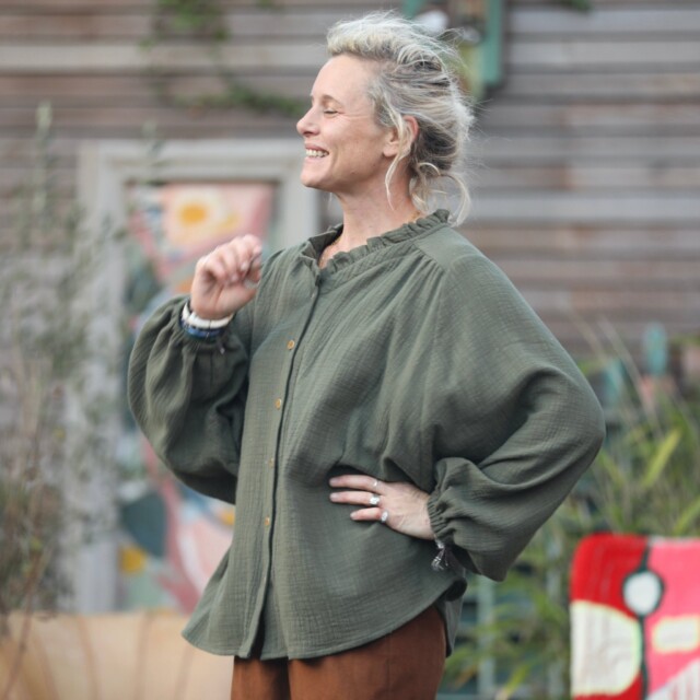 Quintessence - Blouse Miléna - armuré/gaze de coton kaki