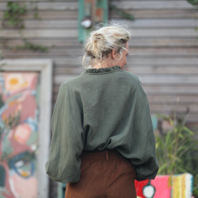 Quintessence - Blouse Miléna - armuré/gaze de coton kaki