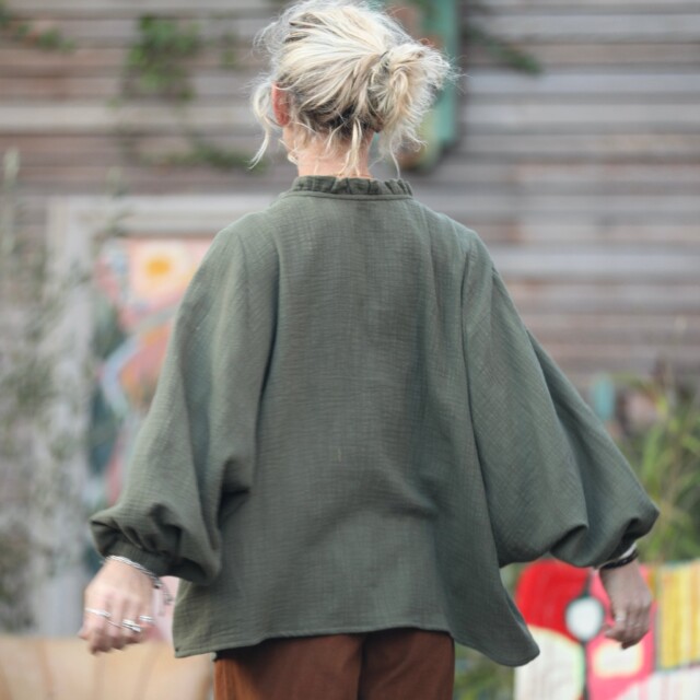 Quintessence - Blouse Miléna - armuré/gaze de coton kaki