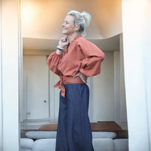 Quintessence - Blouse Miléna - broderie géométrique terracotta