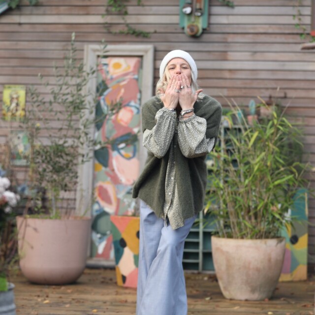 Quintessence - Blouse Miléna - coton fleurettes kaki