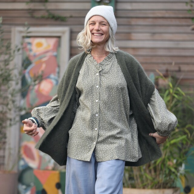 Quintessence - Blouse Miléna - coton fleurettes kaki