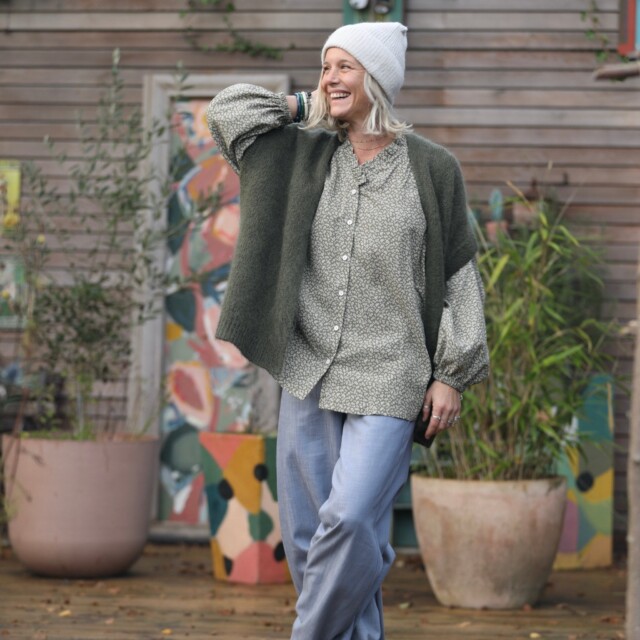 Quintessence - Blouse Miléna - coton fleurettes kaki