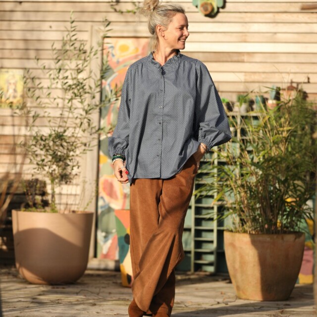 Quintessence - Blouse Miléna - coton pois bleu ardoise