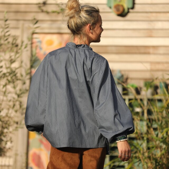 Quintessence - Blouse Miléna - coton pois bleu ardoise