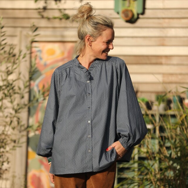 Quintessence - Blouse Miléna – coton pois bleu ardoise