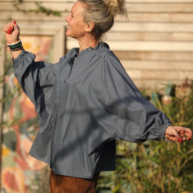 Quintessence - Blouse Miléna - coton pois bleu ardoise