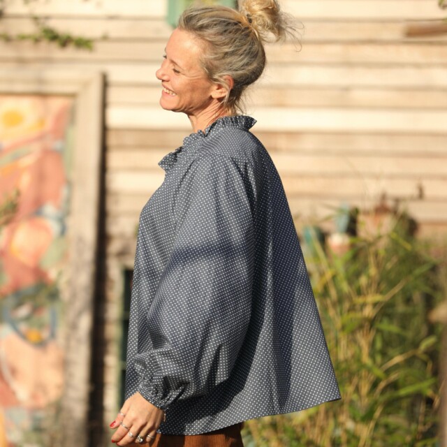 Quintessence - Blouse Miléna - coton pois bleu ardoise