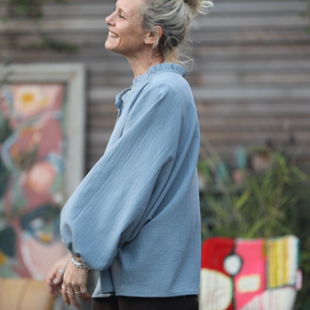 Quintessence - Blouse Miléna - piqué de coton bleu doux