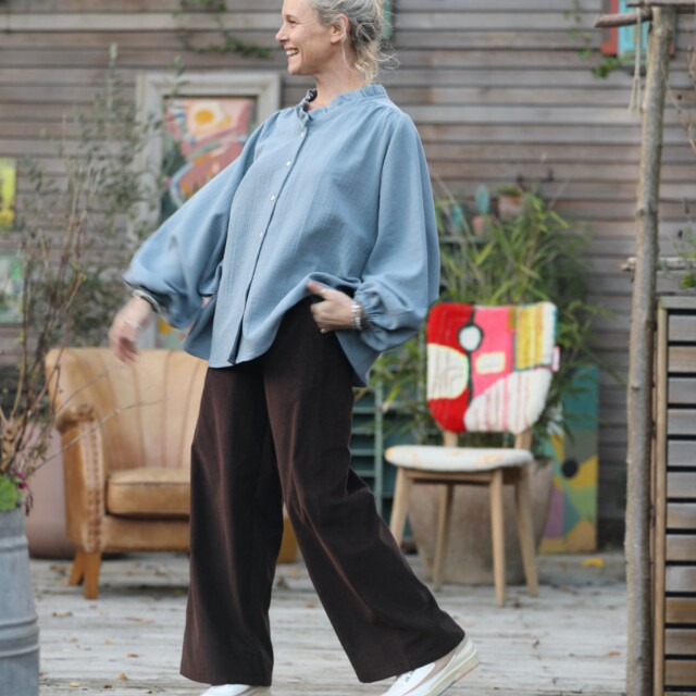 Quintessence - Blouse Miléna - piqué de coton bleu doux