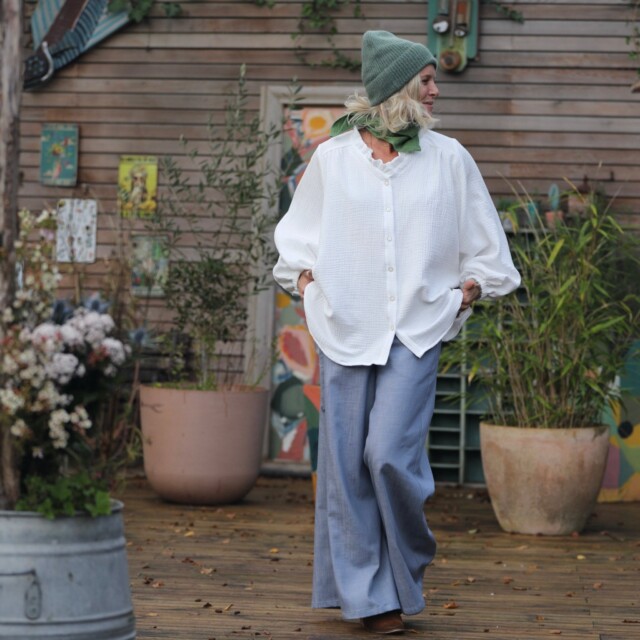 Quintessence - Blouse Miléna - triple gaze de coton blanche