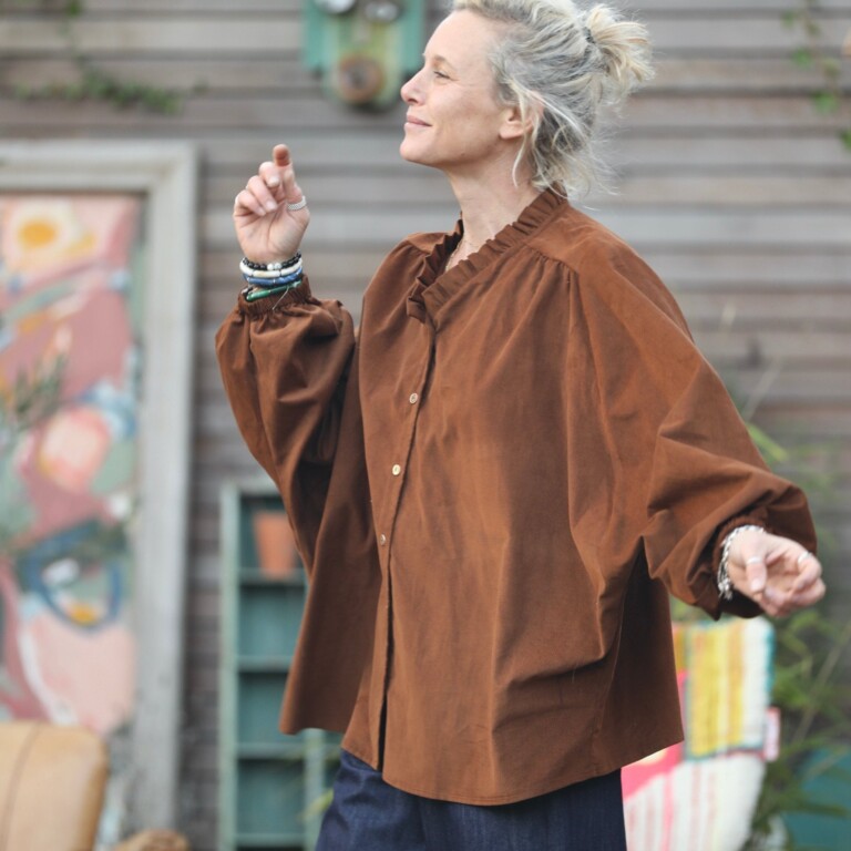 Quintessence - Blouse Miléna - velours milleraies camel