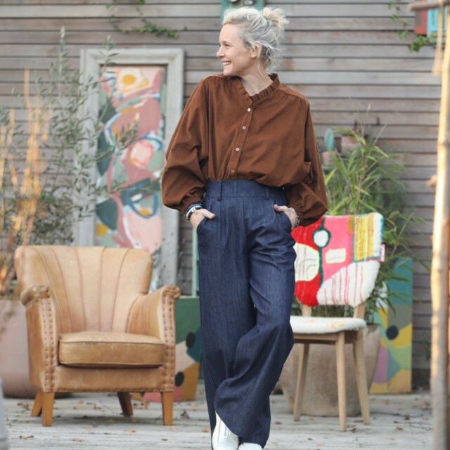 Quintessence - Blouse Miléna - velours milleraies camel