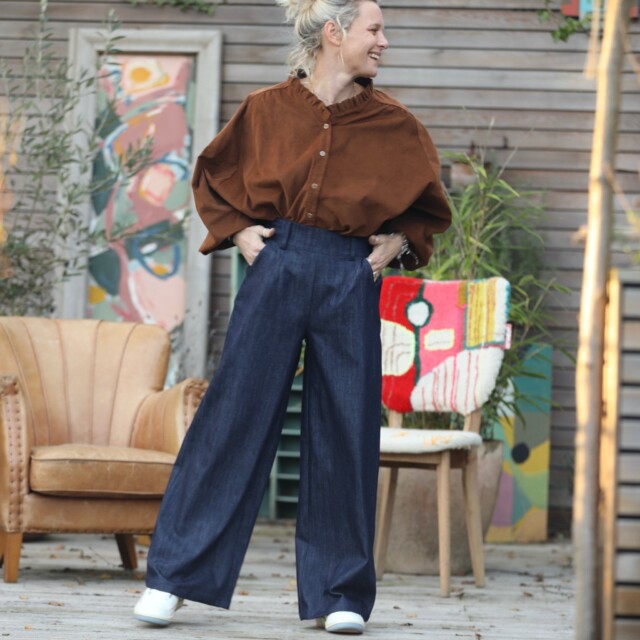 Quintessence - Blouse Miléna - velours milleraies camel