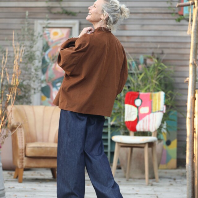 Quintessence - Blouse Miléna - velours milleraies camel