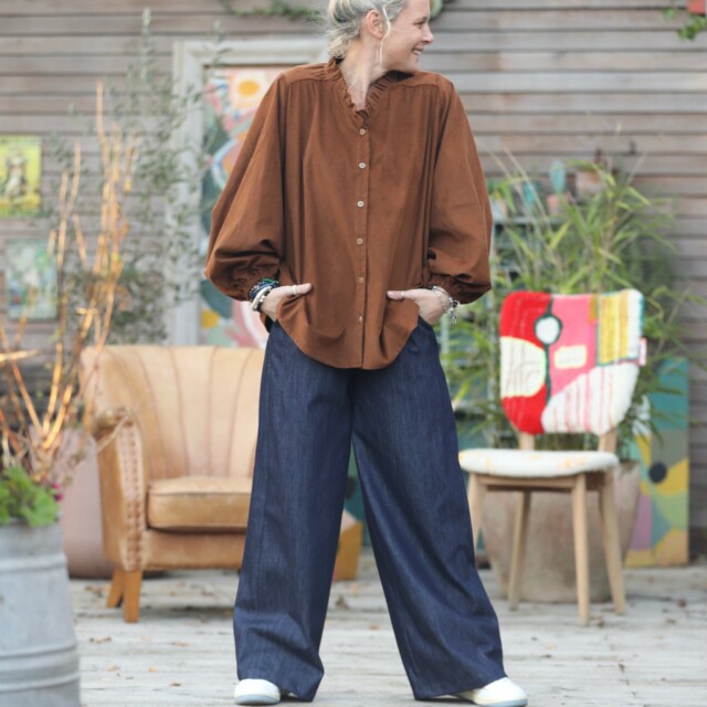 Quintessence - Blouse Miléna - velours milleraies camel