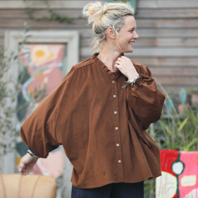 Quintessence - Blouse Miléna - velours milleraies camel