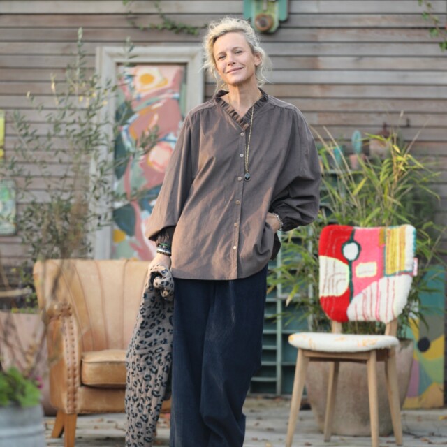 Quintessence - Blouse Miléna - velours milleraies moka