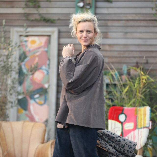 Quintessence - Blouse Miléna - velours milleraies moka