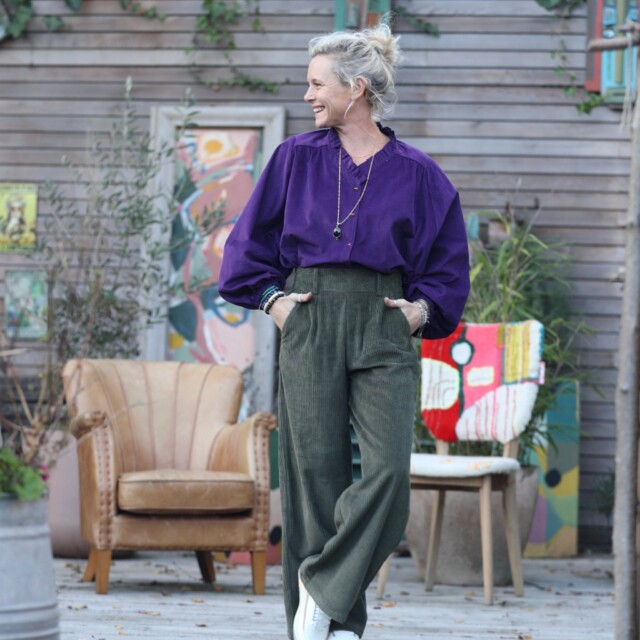 Quintessence - Blouse Miléna - velours milleraies prune