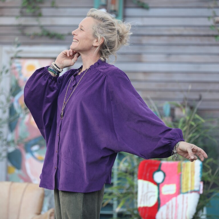 Quintessence - Blouse Miléna - velours milleraies prune