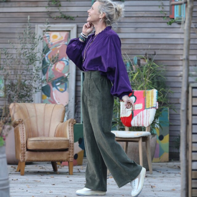 Quintessence - Blouse Miléna - velours milleraies prune