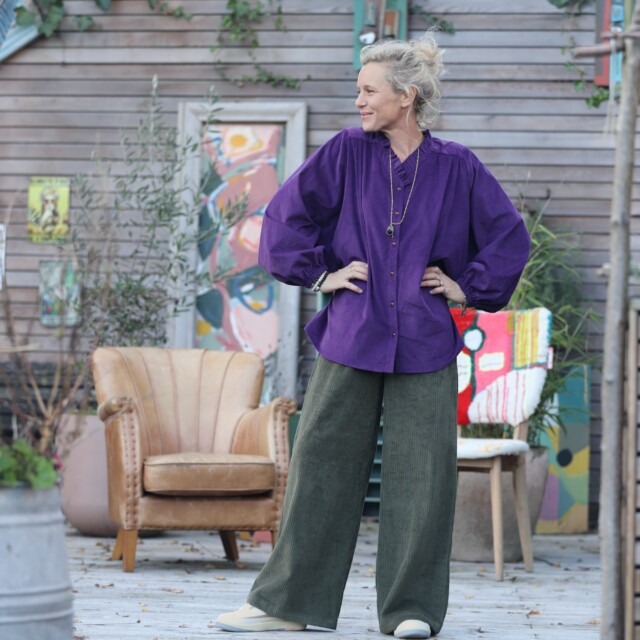 Quintessence - Blouse Miléna - velours milleraies prune