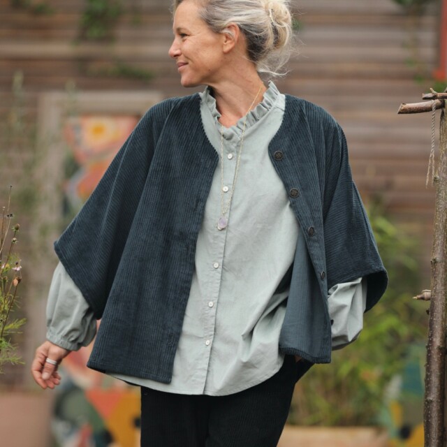 Quintessence - Blouse Miléna - velours milleraies vert d'eau