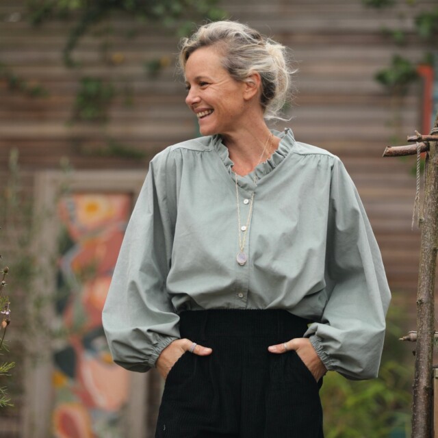 Quintessence - Blouse Miléna - velours milleraies vert d'eau