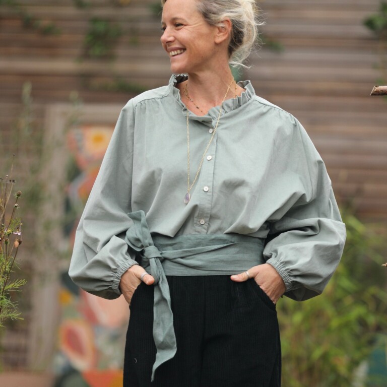 Quintessence - Blouse Miléna - velours milleraies vert d'eau