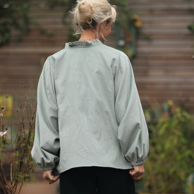 Quintessence - Blouse Miléna - velours milleraies vert d'eau