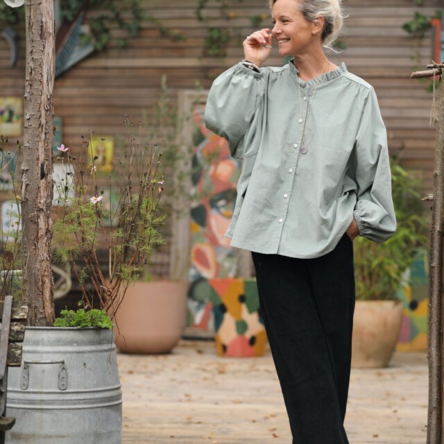 Quintessence - Blouse Miléna - velours milleraies vert d'eau