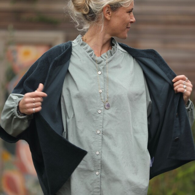 Quintessence - Blouse Miléna - velours milleraies vert d'eau