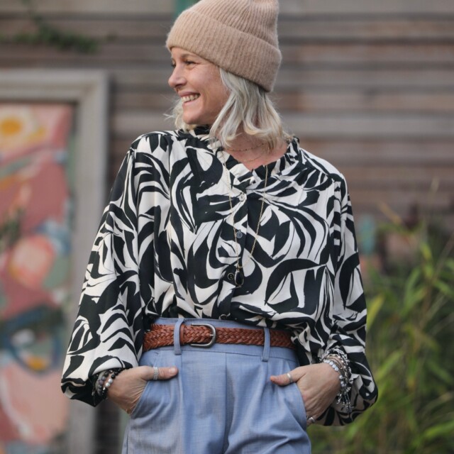 Quintessence - Blouse Miléna - viscose graphique noir/ivoire