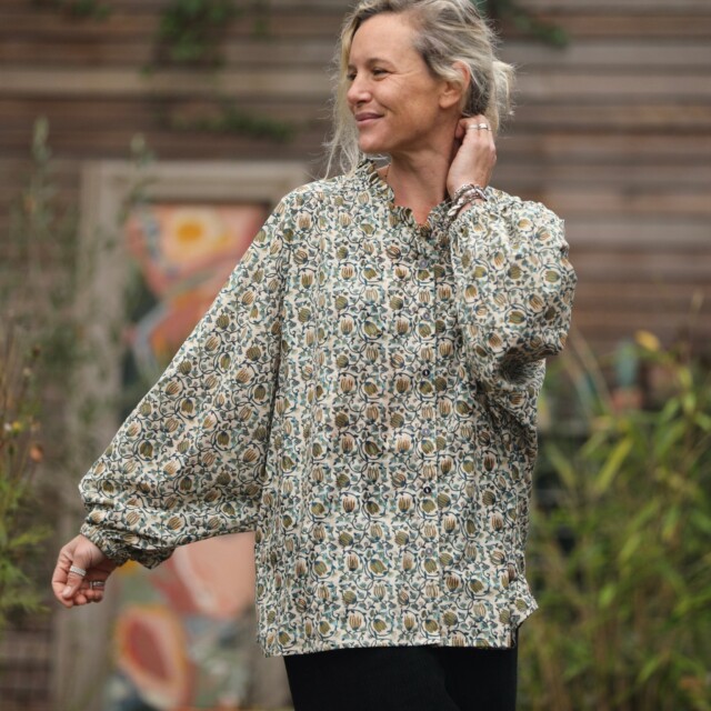 Quintessence - Blouse Miléna - voile de coton Fleurs de Jaipur