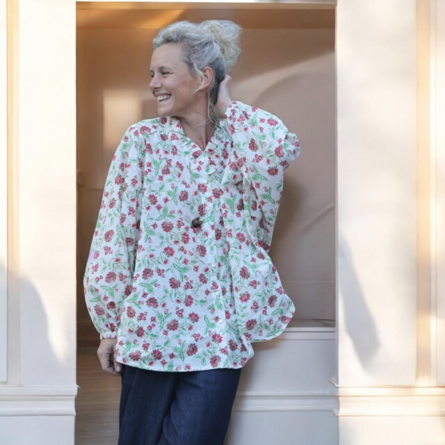 Quintessence - Blouse Miléna - voile de coton Roses "Amnesia"