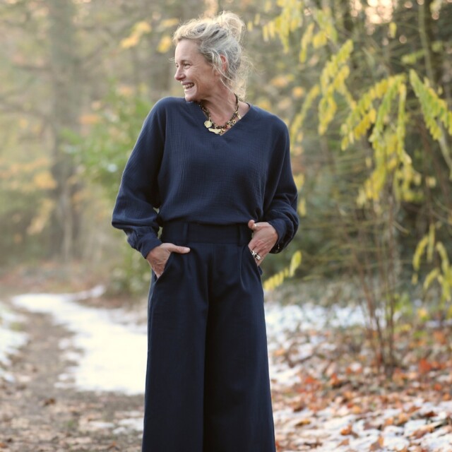 Quintessence - Blouse Mina – Double gaze de coton marine