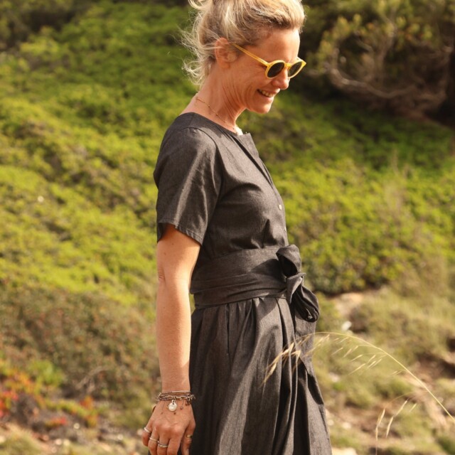 Quintessence - Ceinture Anita en jean  de coton noir India