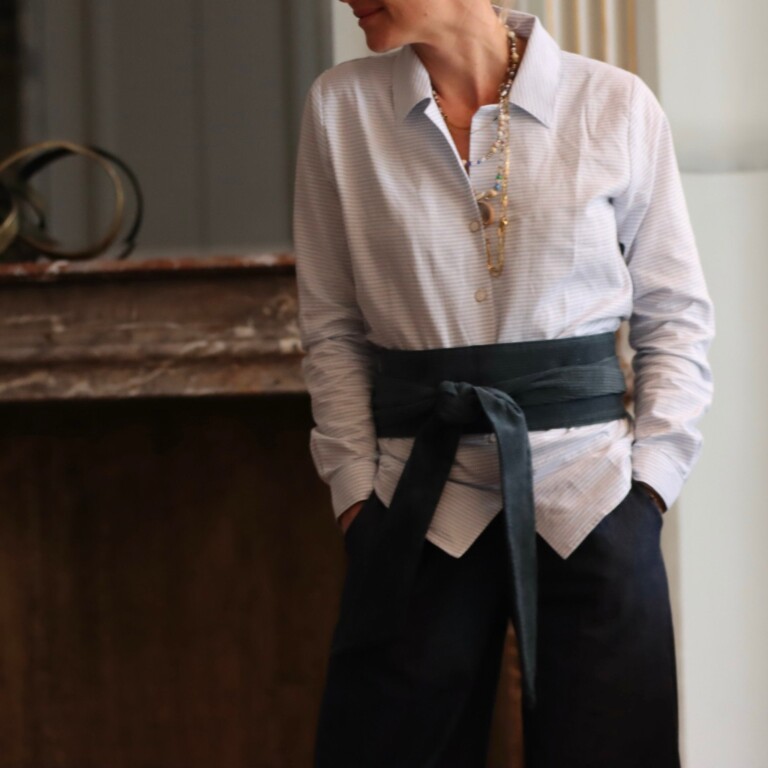 Quintessence - Ceinture Anita en velours côtelé bleu canard