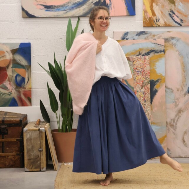 Quintessence - Ceinture Anita  - velours de coton milleraies bleu doux (comme Paco)