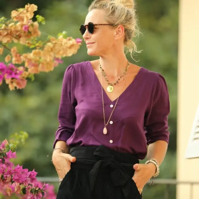 Quintessence - Ceinture Anita  – velours de coton milleraies noir