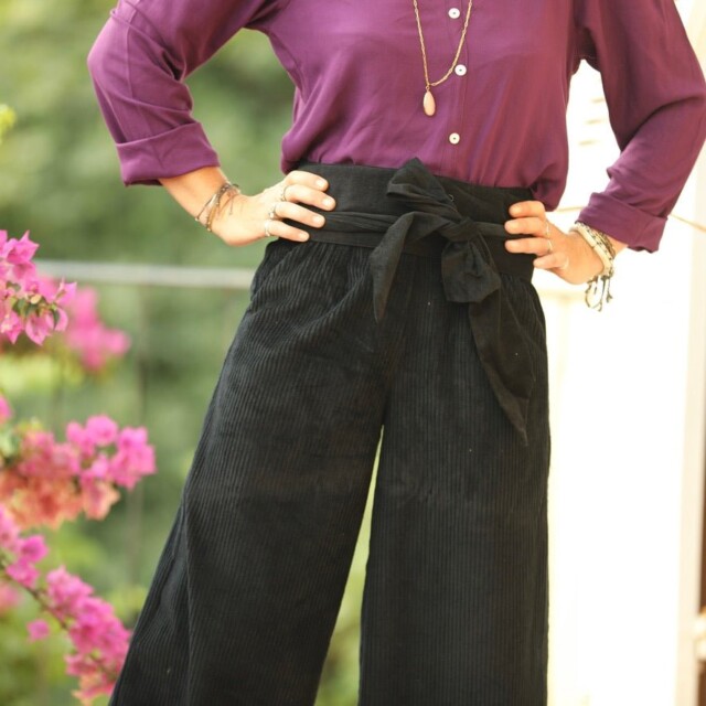 Quintessence - Ceinture Anita - velours de coton milleraies noir