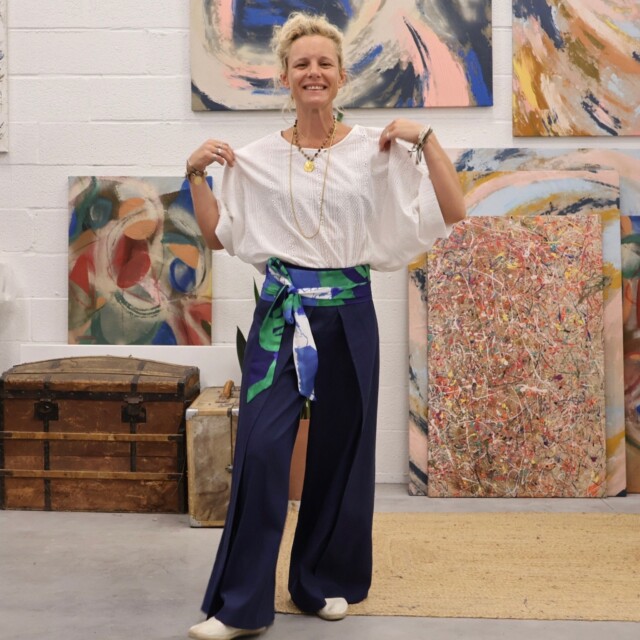 Quintessence - Ceinture Anita  - viscose aquarelle-craie bleu/vert