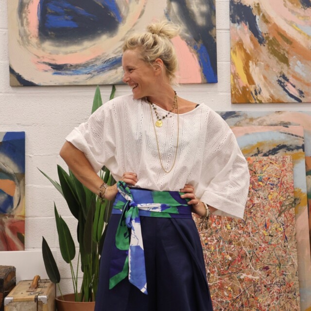 Quintessence - Ceinture Anita  - viscose aquarelle-craie bleu/vert